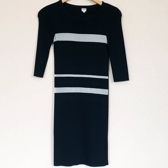 Uniq Black Silver Stripe Knit Dress Women's Medium Casual Fall Autumn Neutral - Picture 1 of 7